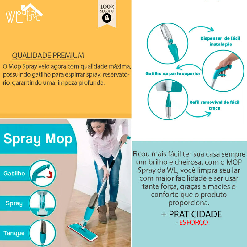 Esfregão de Chão com Spray Fácil de Limpar