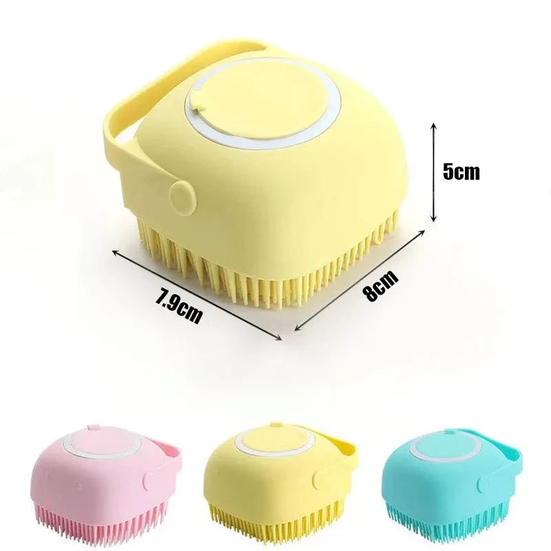 Escova De Banho E Lava Pelo de Pet Silicone Com Dispenser Para Shampoo e Sabonete