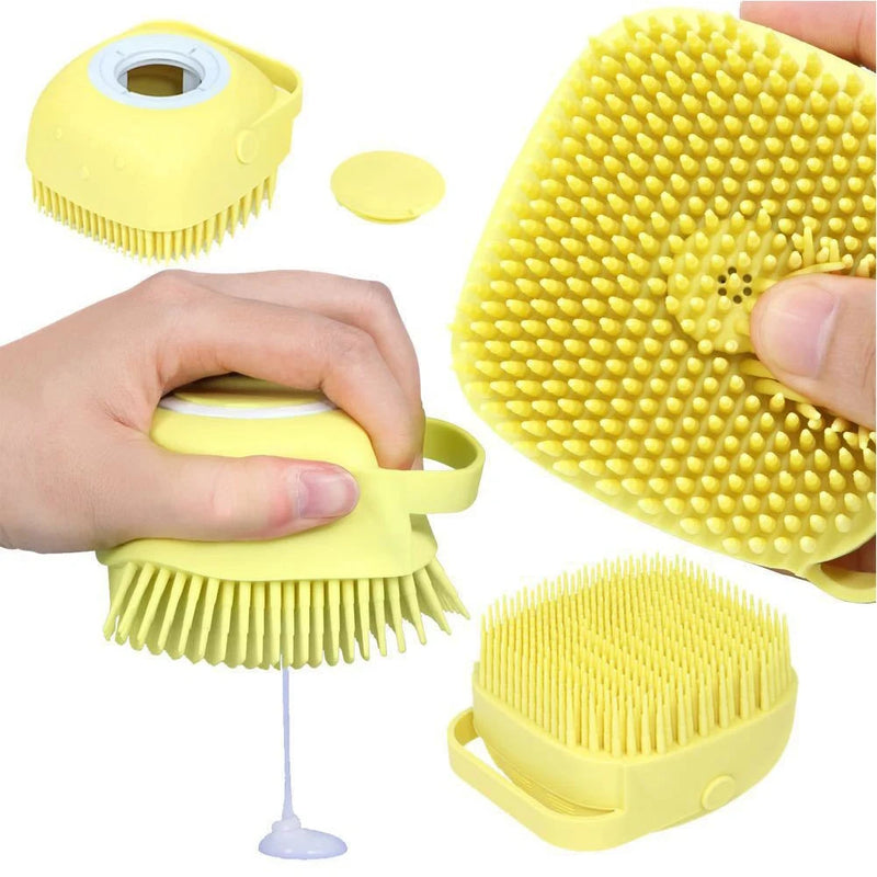 Escova De Banho E Lava Pelo de Pet Silicone Com Dispenser Para Shampoo e Sabonete