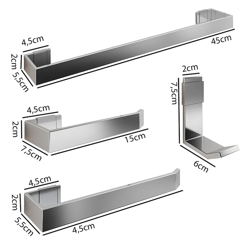 Kit Acessórios Banheiro Completo 4 Peças Aço Inox