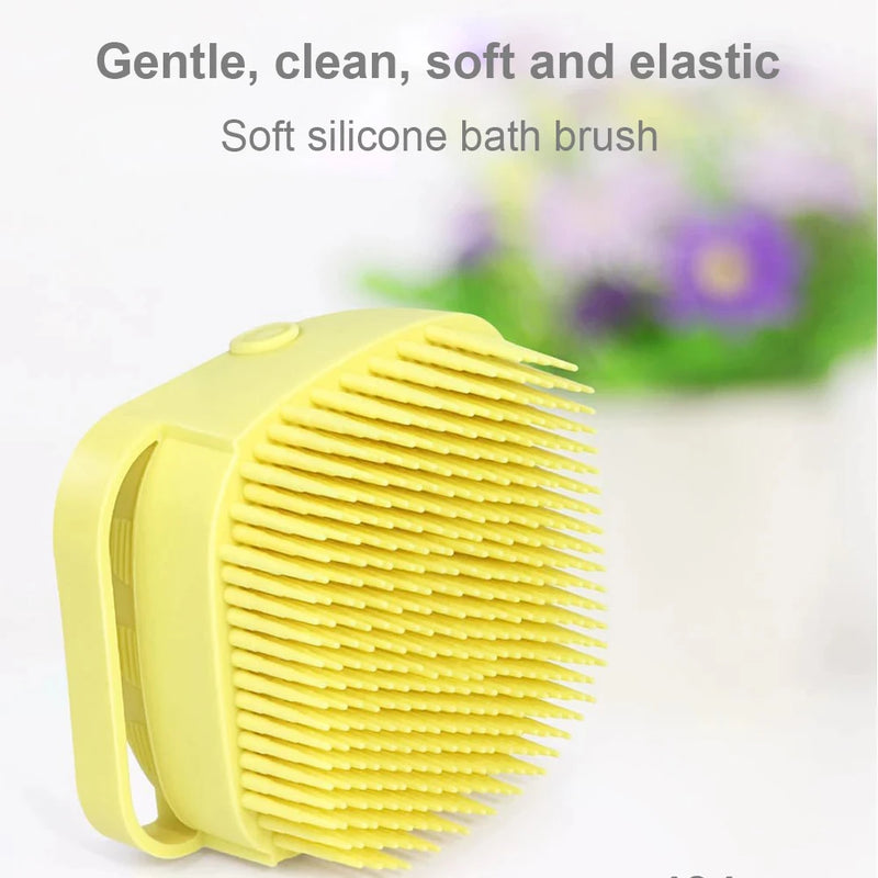 Escova De Banho E Lava Pelo de Pet Silicone Com Dispenser Para Shampoo e Sabonete