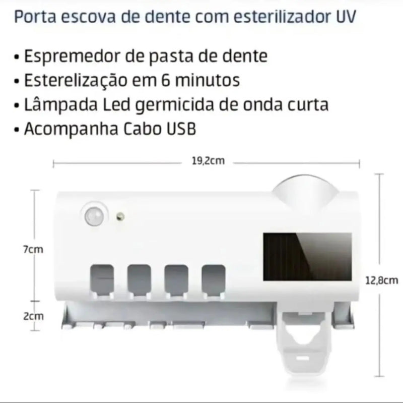 Suporte Para Escova De Dentes Esterilizador Com Luz UV Antibacteriano Distribuidor Automático De Creme Dental